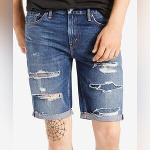 Men’s Levi's Blue Distressed Jean Shorts with Frayed Edges